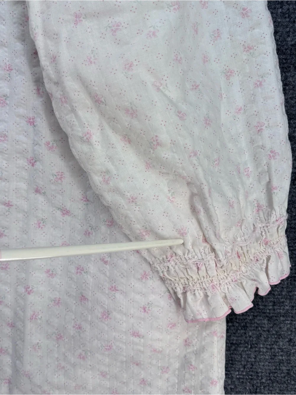 VTG Miss Elaine Grandmacore White Pink Floral Seersucker Nightgown Womens L